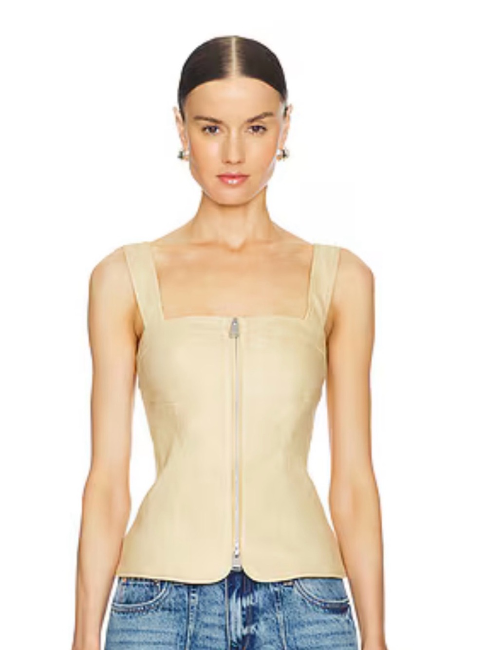 Sold Out on Revolve Simkhai Zip-Front Cream Crop Top with Wide Straps